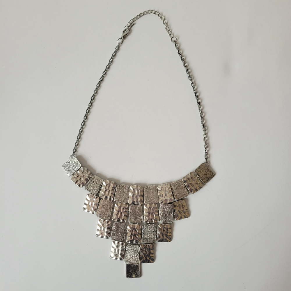 Hammered Square Statement Necklace